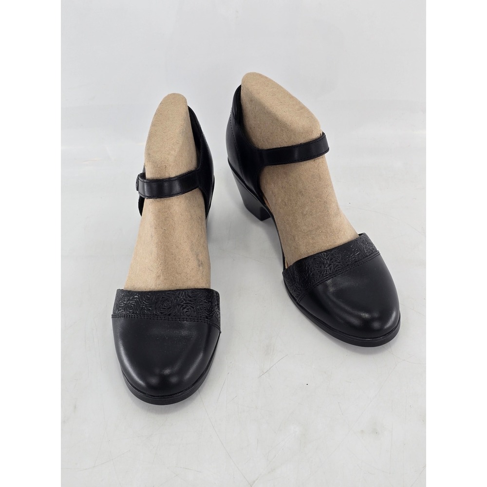 Clarks Emily2 Ketra Women 8.5 Black Leather Floral Mary Jane Pumps - New